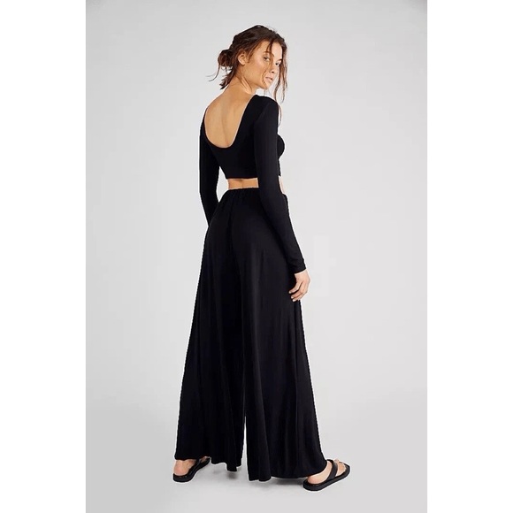 Free People • FP Beach Alia wide leg pants black flowy jersey knit palazzo - Picture 11 of 11